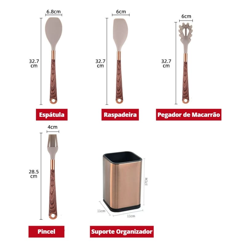 Kit Utensílios de Cozinha Silicone 10 Peças