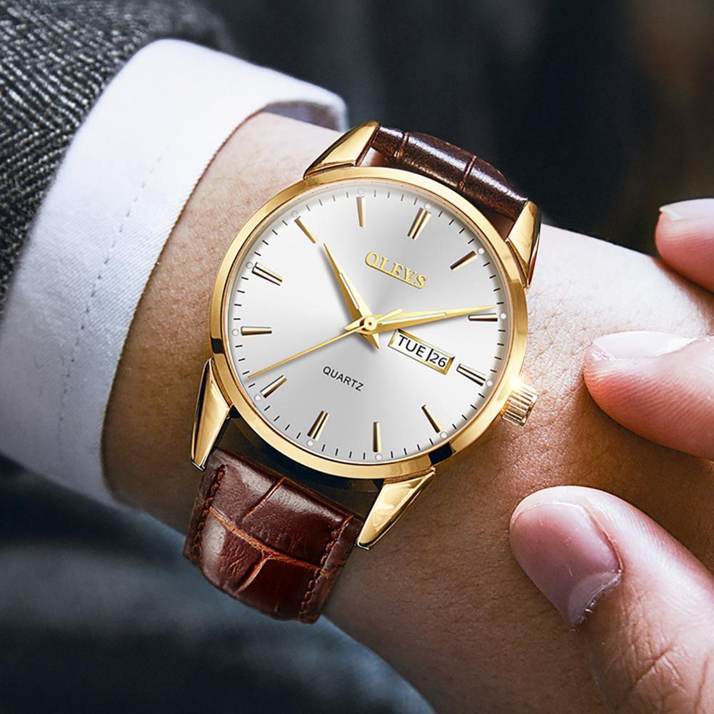 Relógio Casual Masculino OLEVS Pulseira em Couro