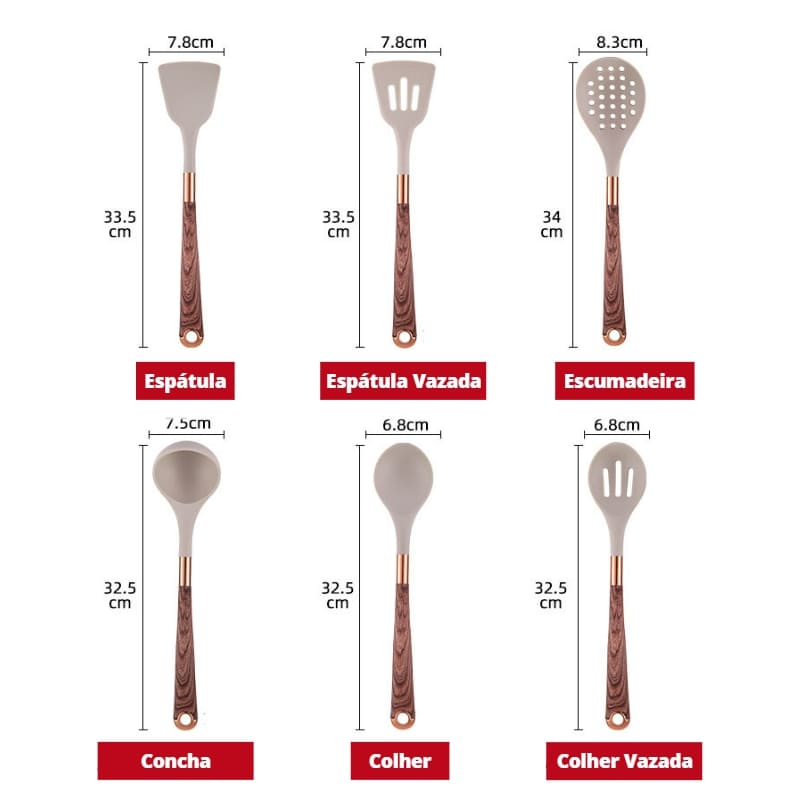 Kit Utensílios de Cozinha Silicone 10 Peças