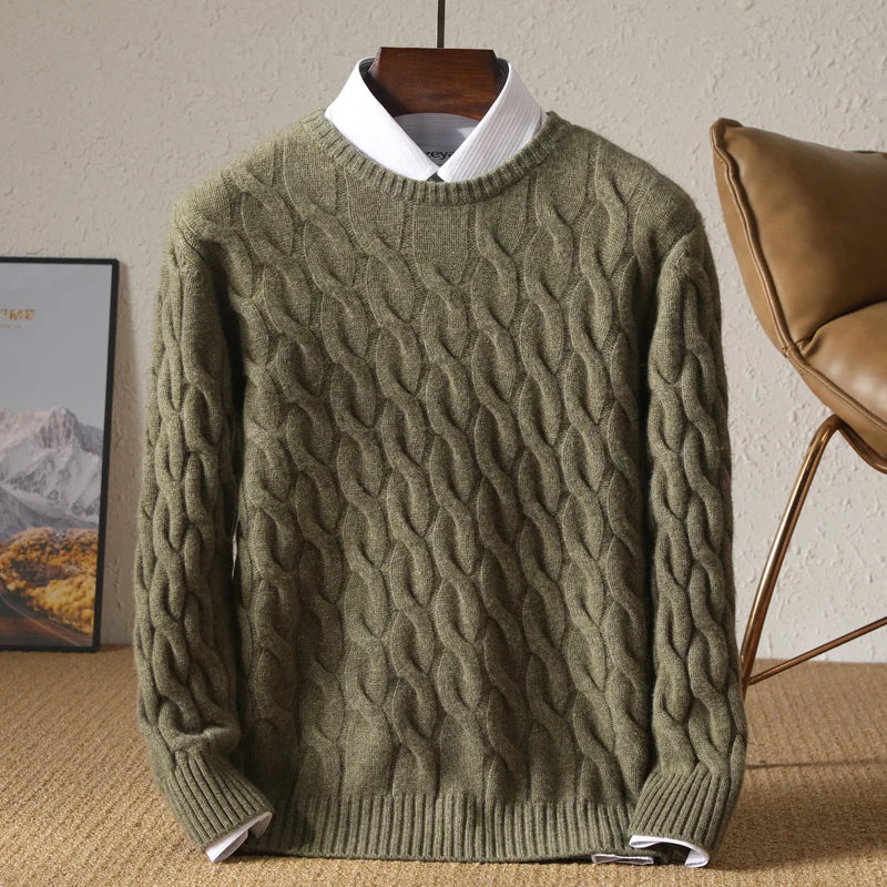 Suéter Masculino em Lã Merino Trançado