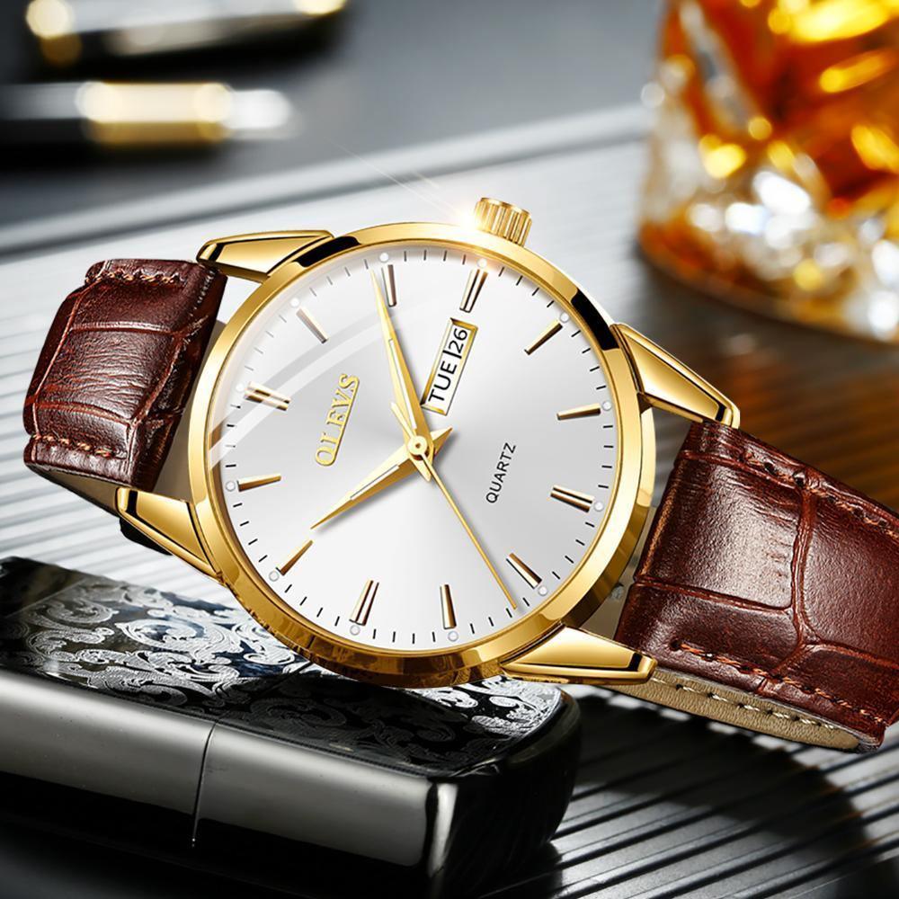 Relógio Casual Masculino OLEVS Pulseira em Couro