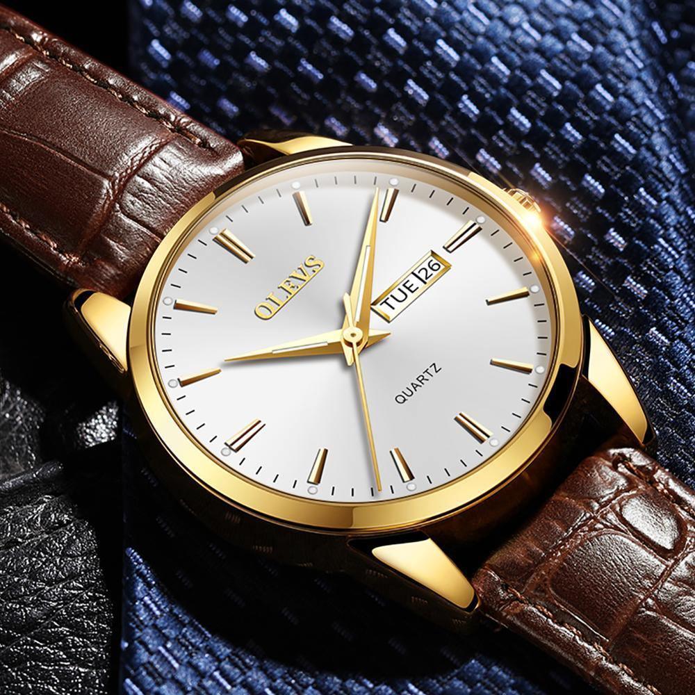 Relógio Casual Masculino OLEVS Pulseira em Couro
