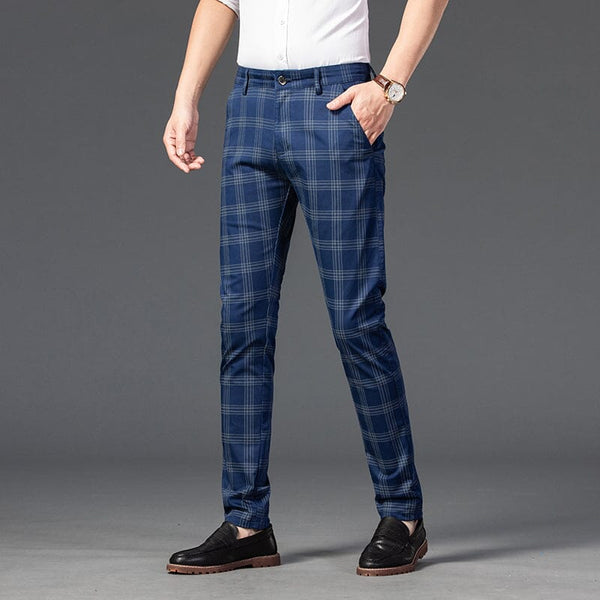 Calça Masculina Casual Xadrez Listrada