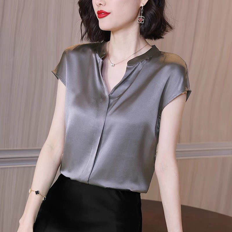 Blusa Feminina Social Gola V Em Cetim