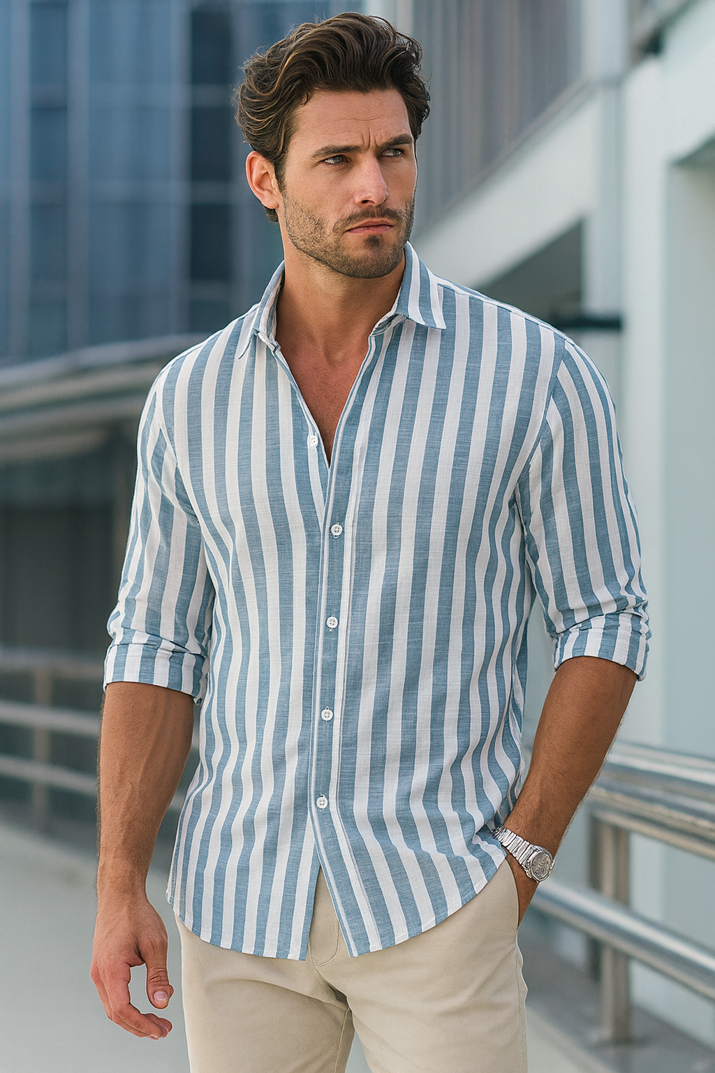 Camisa de Linho Aurori / Masculina Listrada