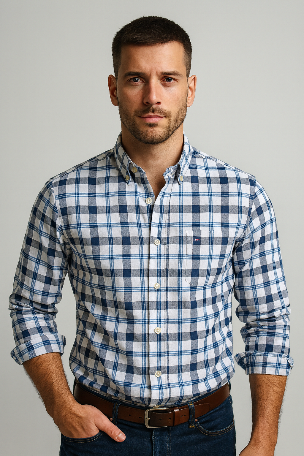 Camisa Masculina Xadrez Color Manga Longa