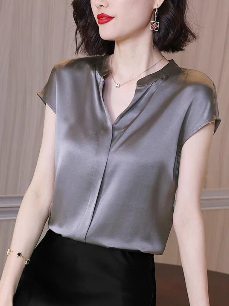 Blusa Feminina Social Gola V Em Cetim