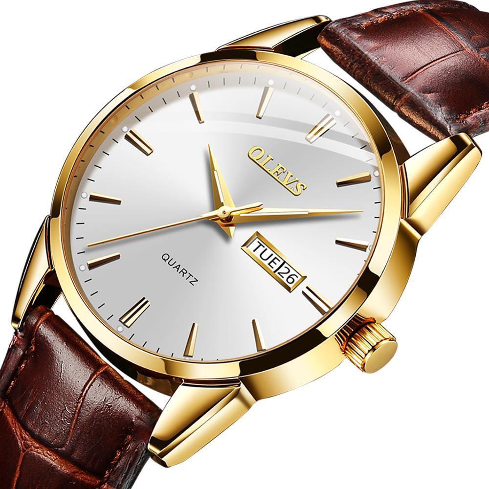 Relógio Casual Masculino OLEVS Pulseira em Couro