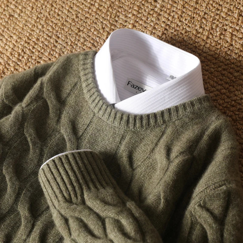 Suéter Masculino em Lã Merino Trançado