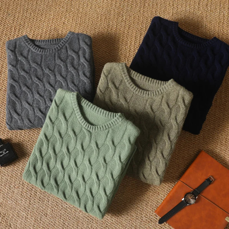 Suéter Masculino em Lã Merino Trançado