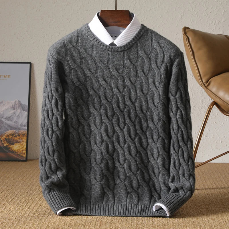 Suéter Masculino em Lã Merino Trançado