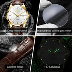 Relógio Casual Masculino OLEVS Pulseira em Couro