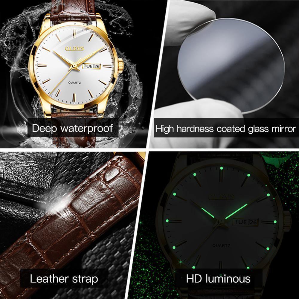 Relógio Casual Masculino OLEVS Pulseira em Couro